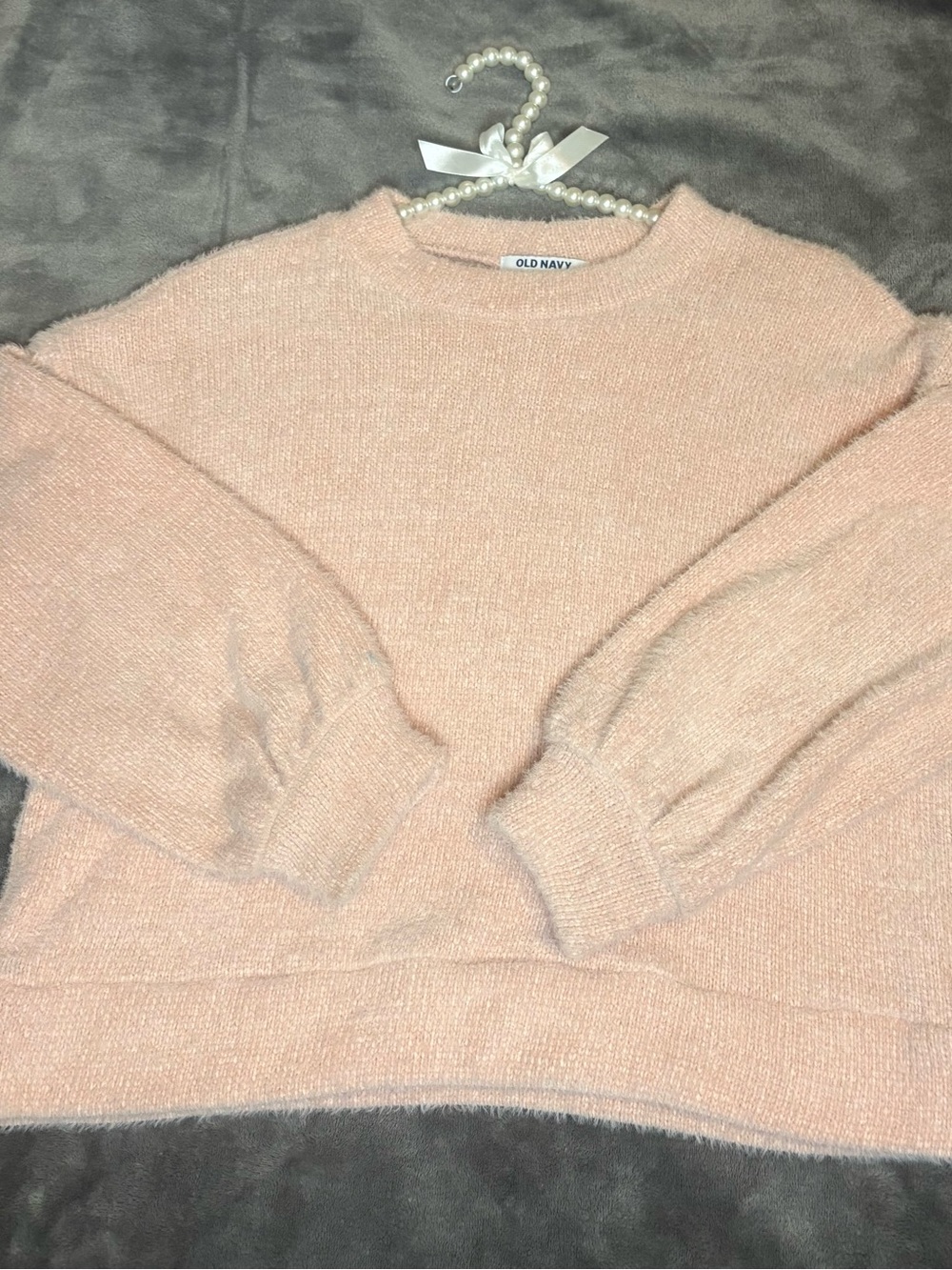 Old Navy Girls Blush Pink Fuzzy Knit Sweater Size L 10-12 Cozy Pullover